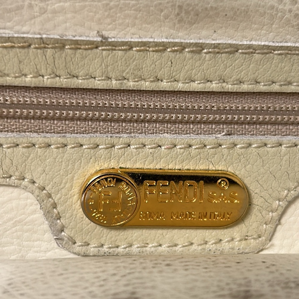 Vintage Fendi Cream Beige Cross Body or Clutch Leather/Fabric Handbag & Dust Bag - Picture 3 of 17